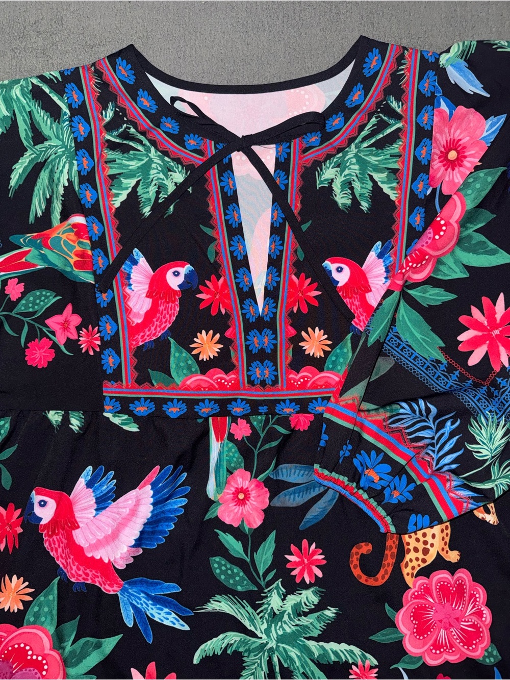 SHEIN Curve 0XL Tropical Floral Bird Print Long Sleeve Dress - Picture 4 of 6